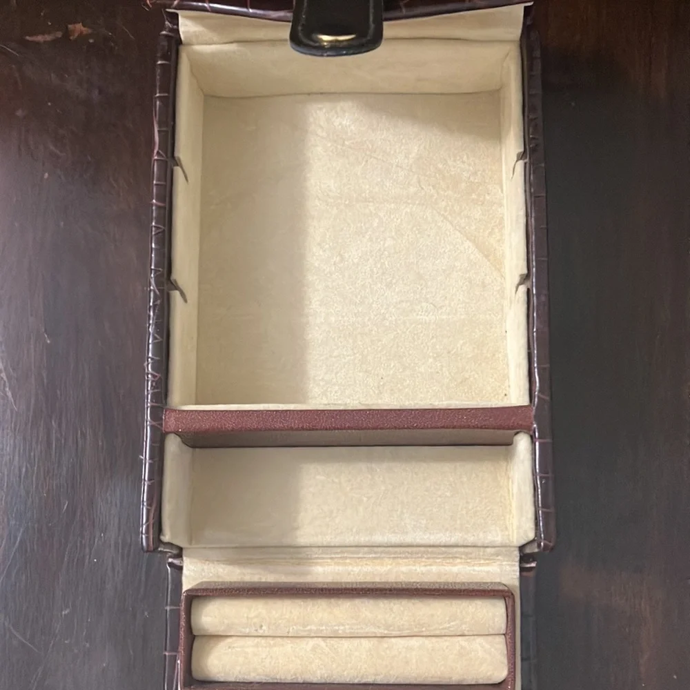 Vintage Hato Hasi Faux Crocodile Leather Travel Jewelry Box